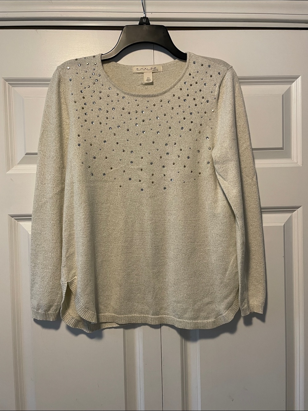 Emaline Cream Embellished Crewneck Sweater - Women's Top